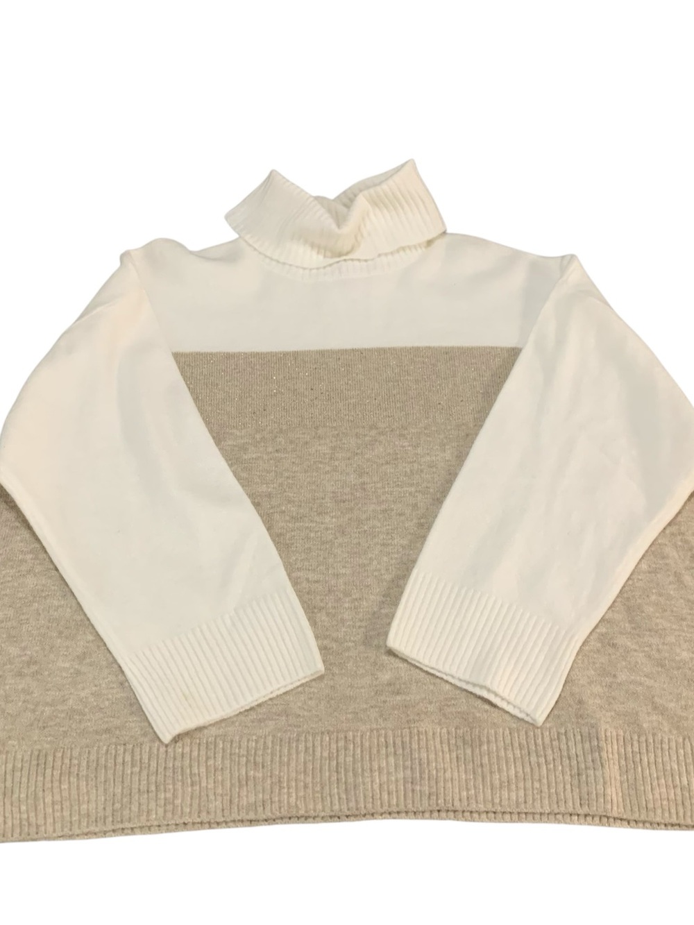 Vince Camuto Cream and Tan Colorblock Turtleneck Sweater